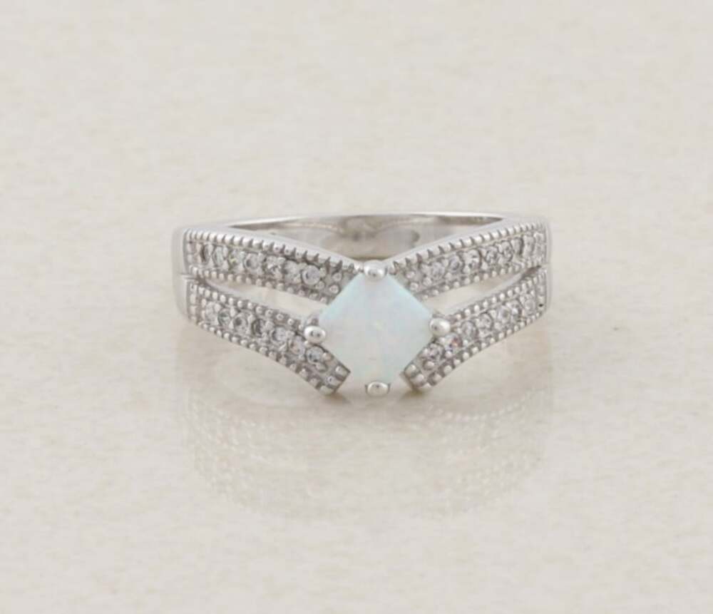 Sterling Silver Opal & Cubic Zirconia Ring Vintage Avon Size 6